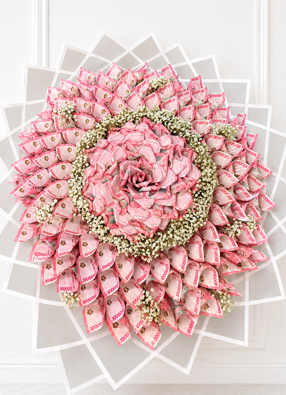 Majestic Bloom IDR 20 Million Money Bouquet
Luxury Cash Flower Arrangement with IDR 20,000,000 Real Spendable Money